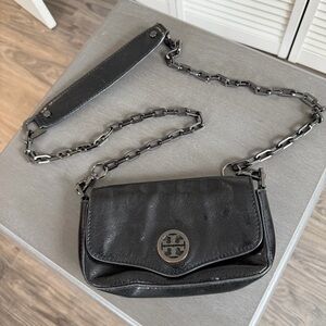 Tory Burch Classic Mini Bag Black Metallic Crossbody Chain strap flap